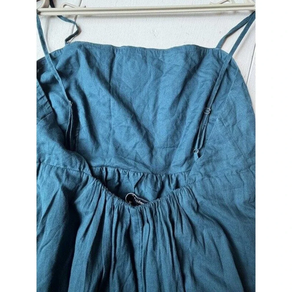 Abercrombie & Fitch Tiered Maxi Dress M Blue Poplin Sundress Pockets 100% Cotton